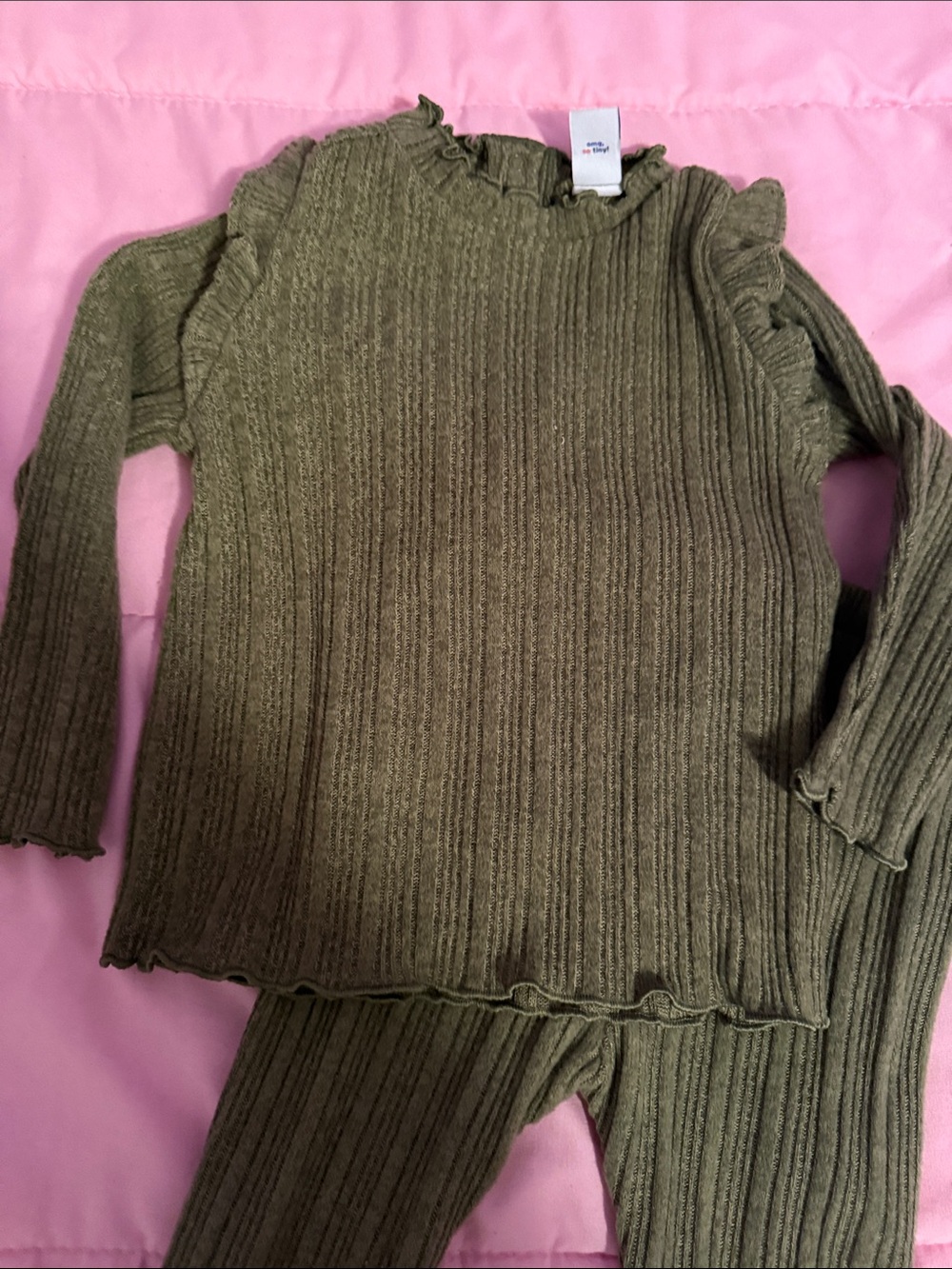 Kids Ribbed Olive Green Outfit